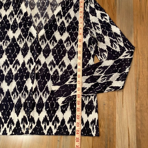 Ann Taylor LOFT Navy & White Diamond Print Lightweight Cardigan Sweater Size L - Picture 4 of 8